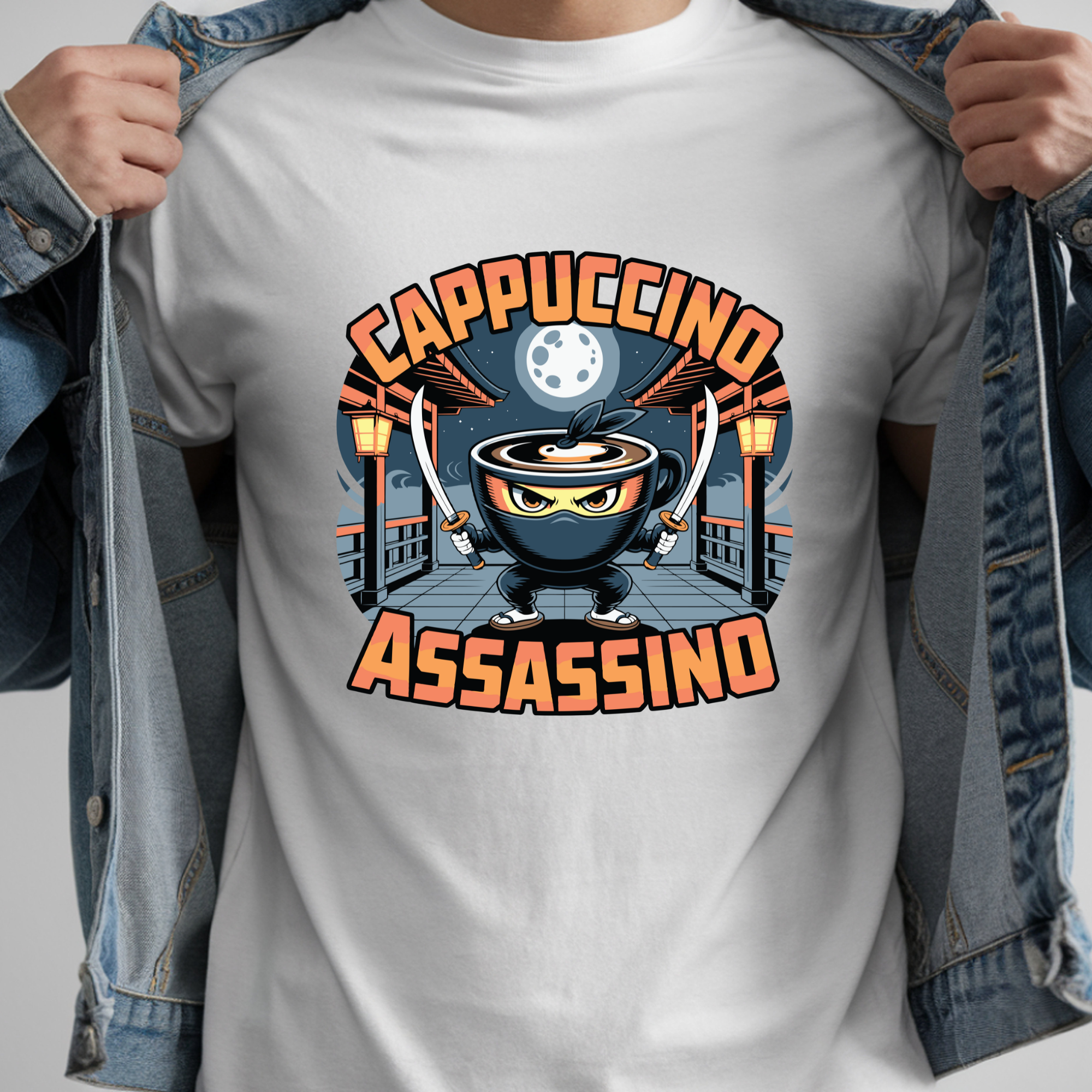TRICOU ALB UNISEX  "CAPPUCINO ASSASSINO"