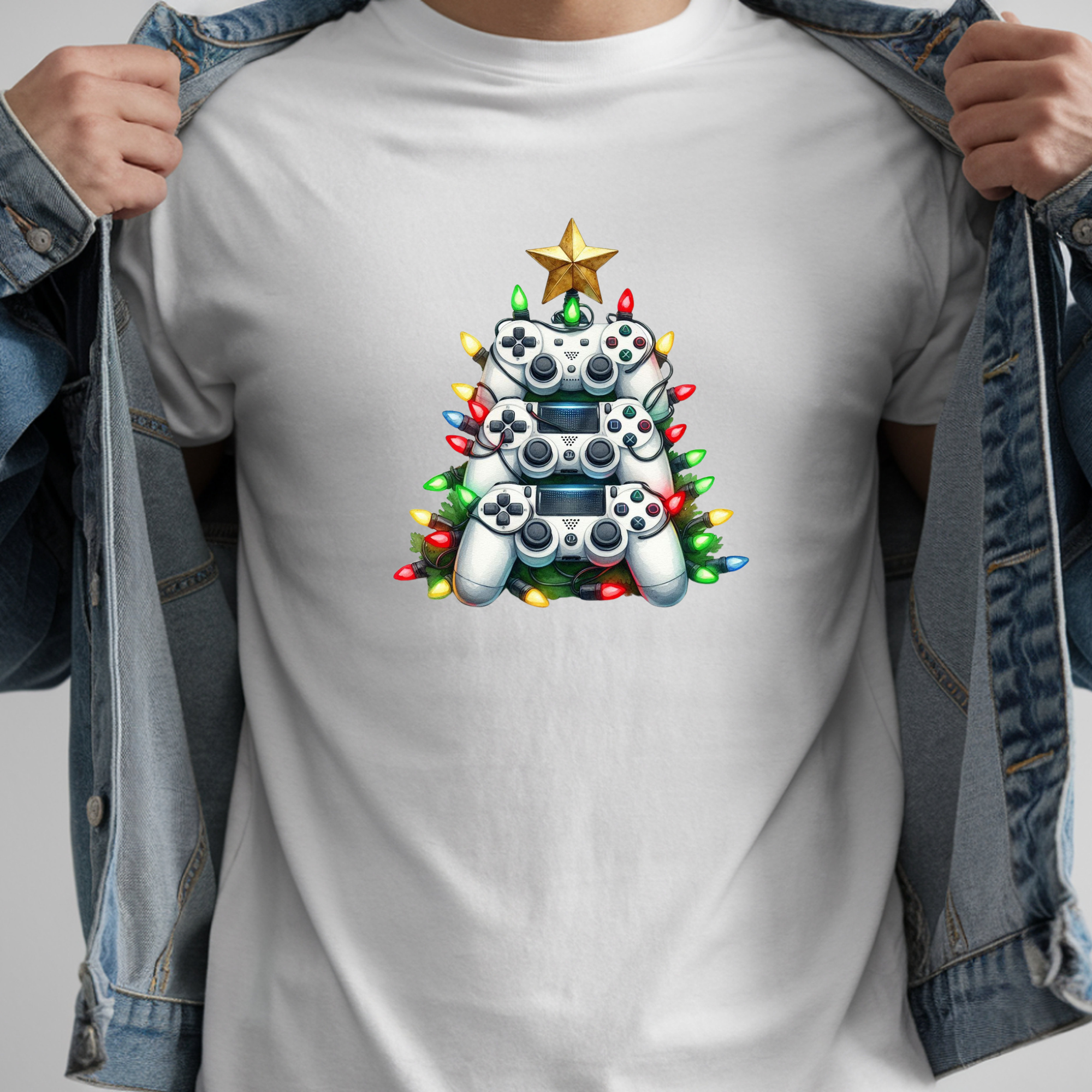 TRICOU ALB "CHRISTMAS GAMER"