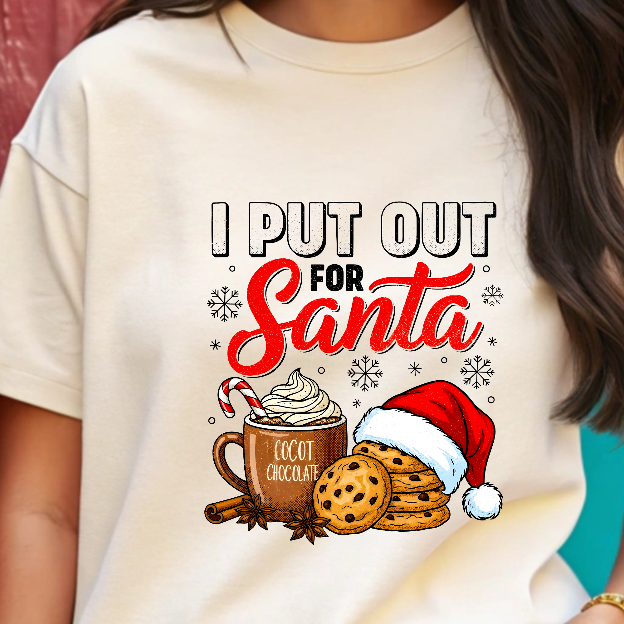 TRICOU ALB "I PUT OUT FOR SANTA"