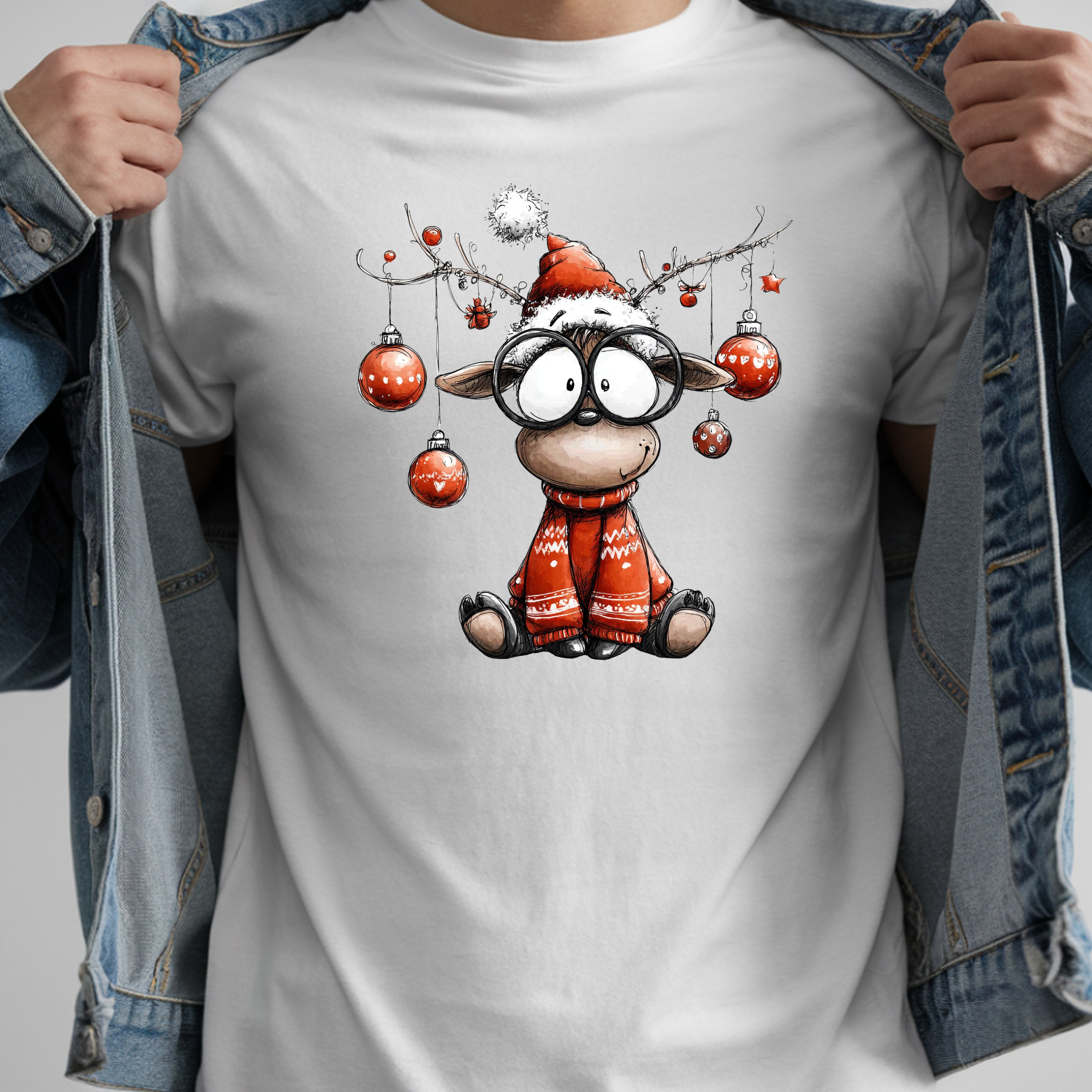 TRICOU ALB UNISEX "SILLY ORNAMENTS REINDEER"
