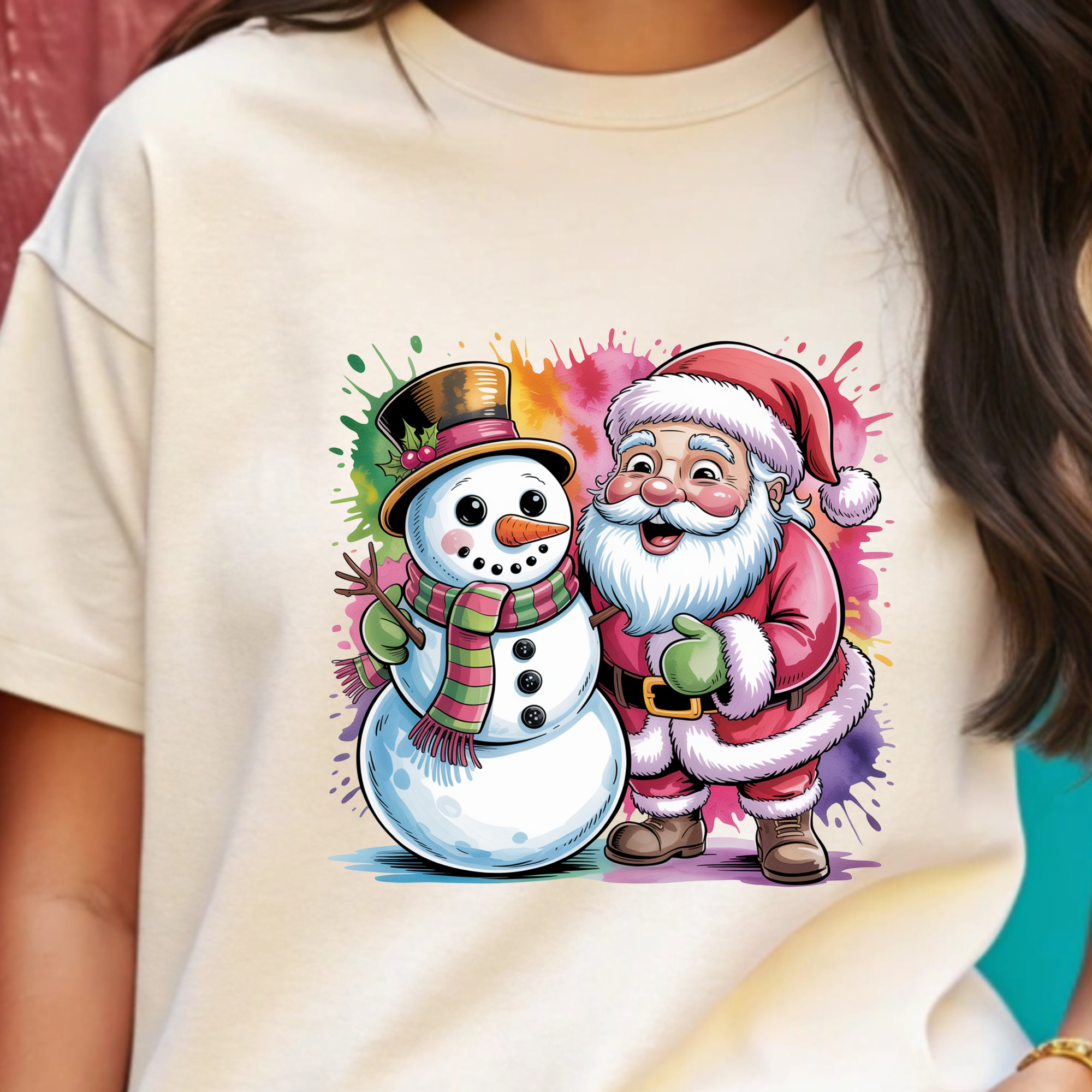 TRICOU ALB "SANTA AND SNOWMAN"