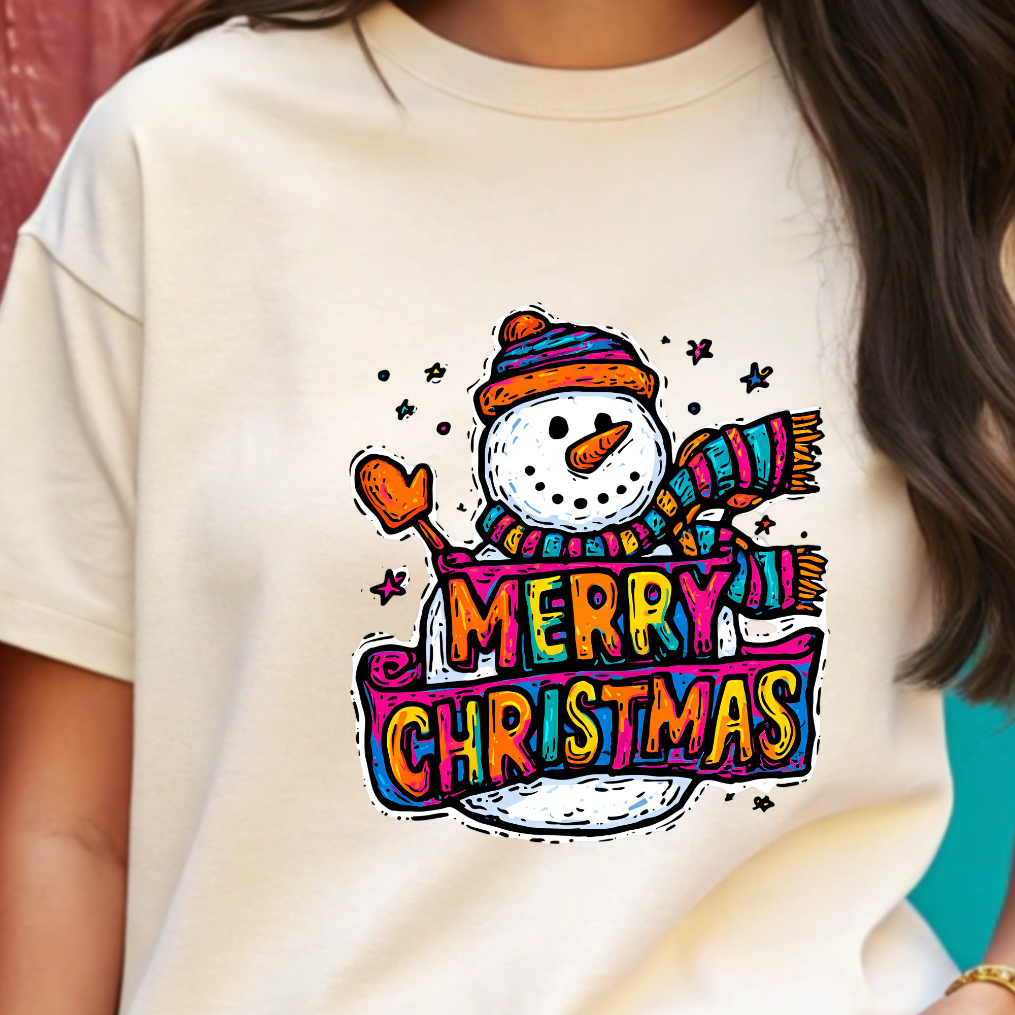 TRICOU ALB "COLOR MERRY CHRISTMAS"