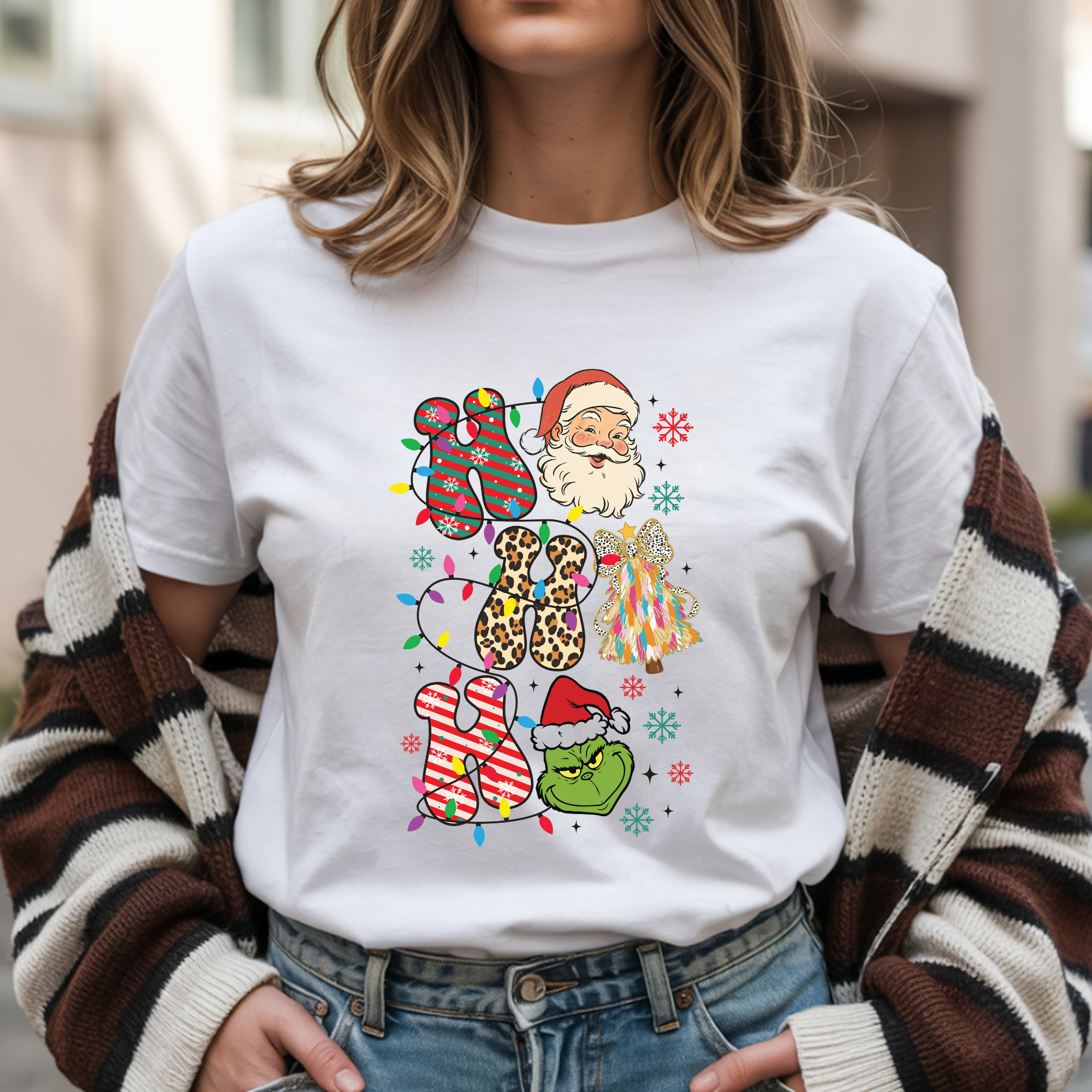 TRICOU ALB UNISEX "HO HO HO"