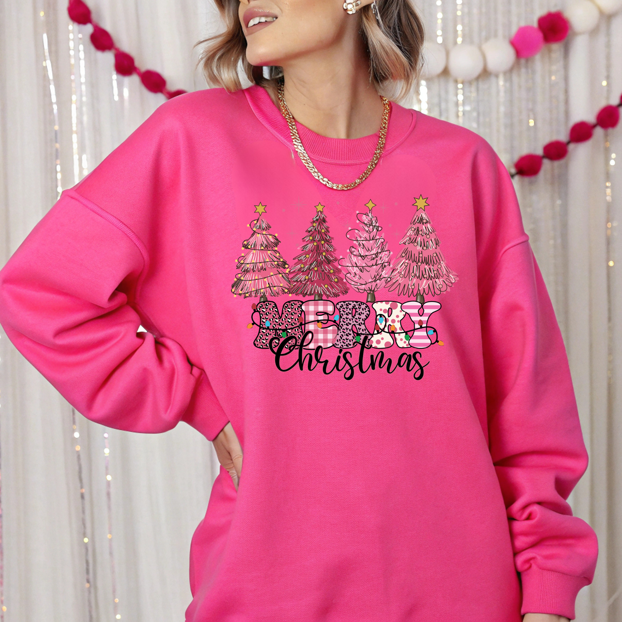 BLUZA HELICONIA "PINK TREES MERRY CHRISTMAS"