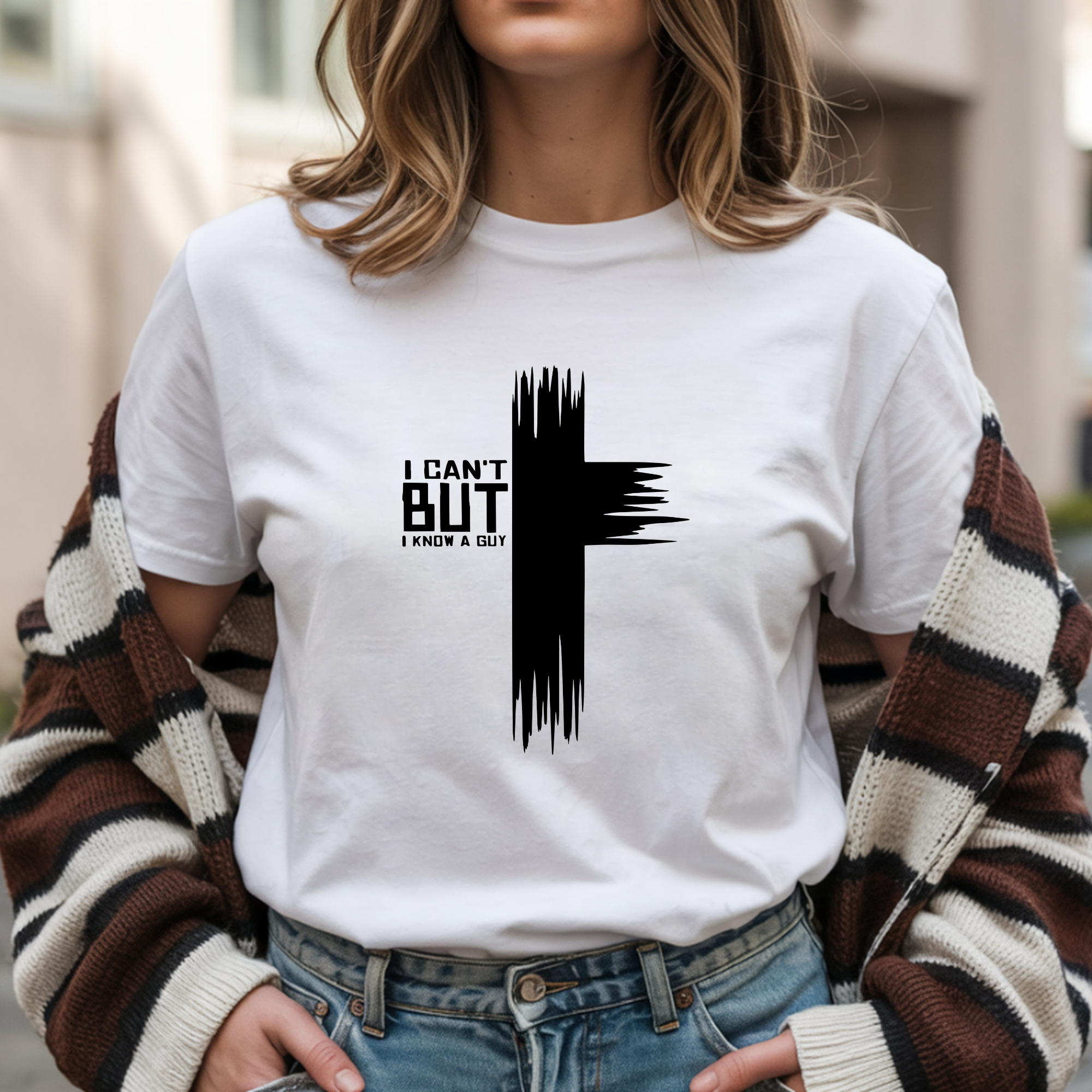 TRICOU ALB UNISEX BUMBAC "I CANT BUT I KNOW A GUY"