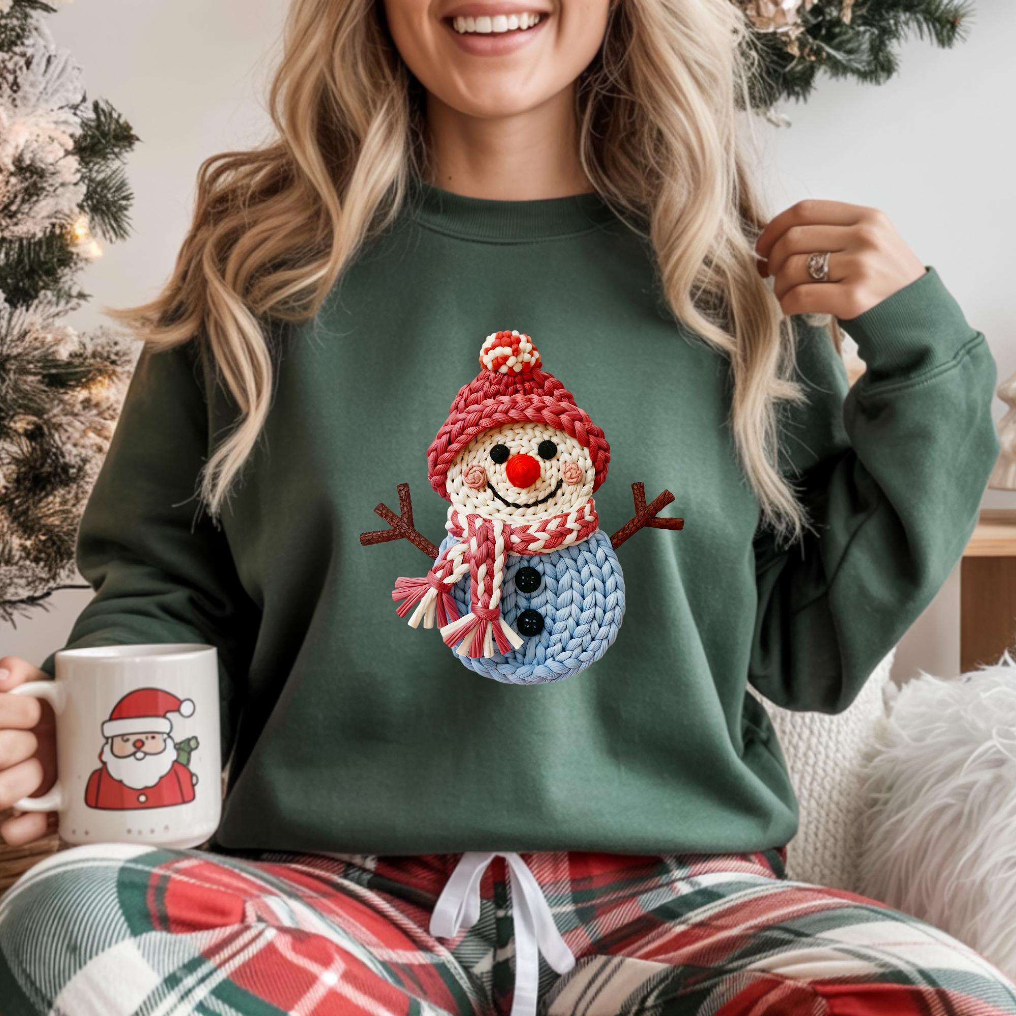 BLUZA VERDE "FAUX YARN SNOWMAN"