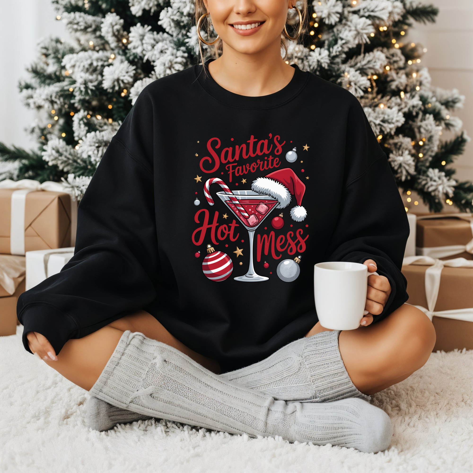 BLUZA NEAGRA "SANTA'S FAVORITE HOT MESS"
