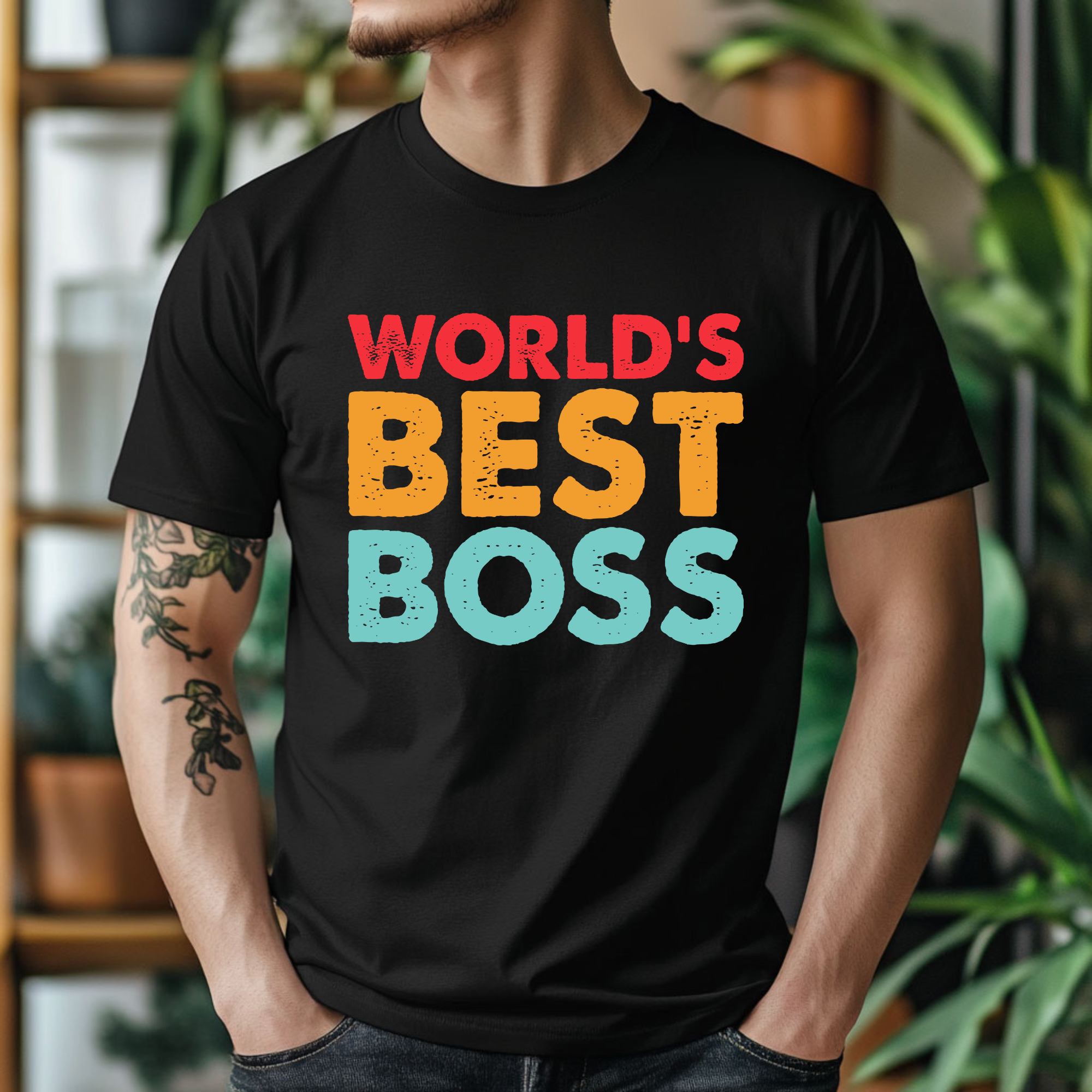 TRICOU NEGRU BUMBAC "WORLD'S BEST BOSS"