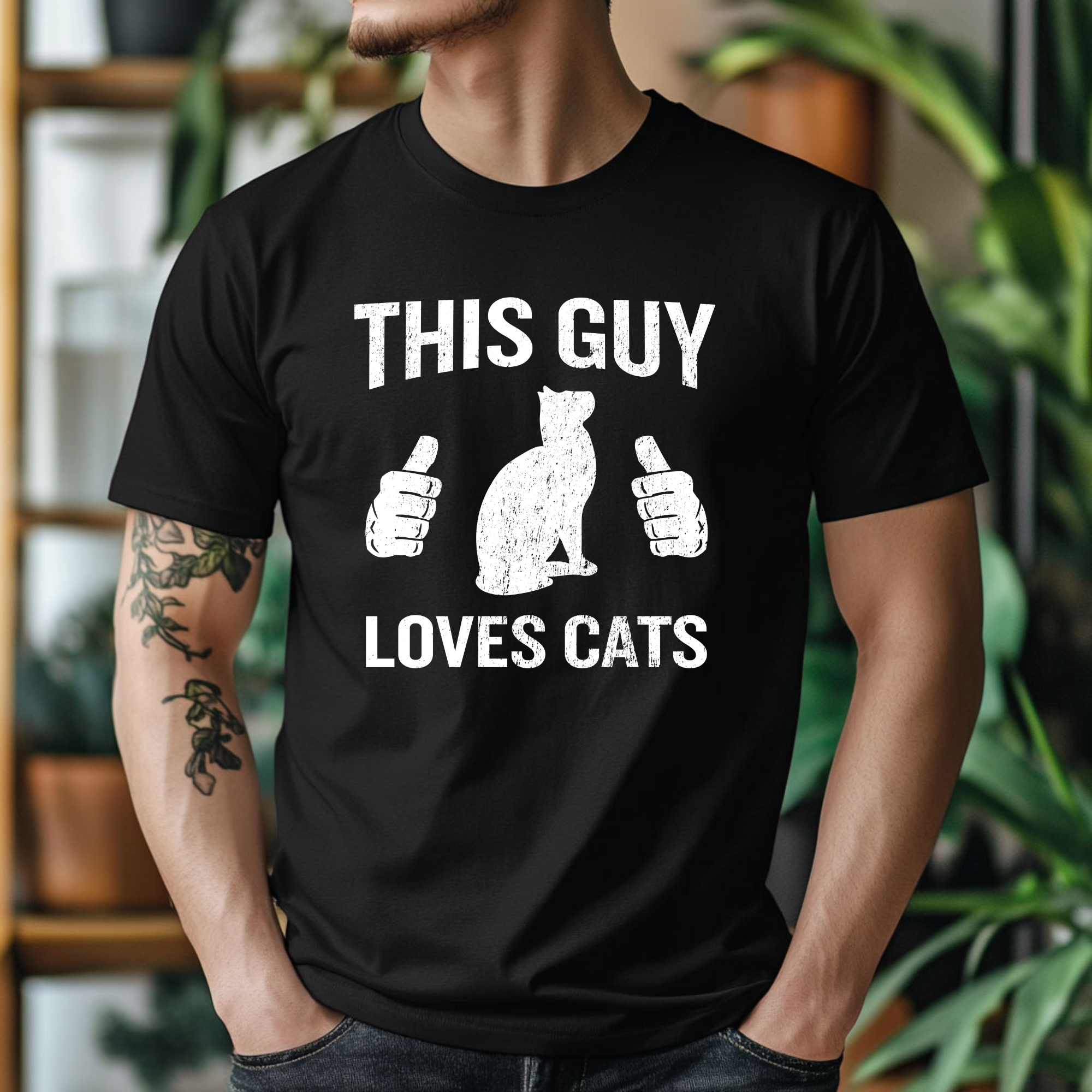 TRICOU NEGRU BUMBAC "THIS GUY LOVES CATS"
