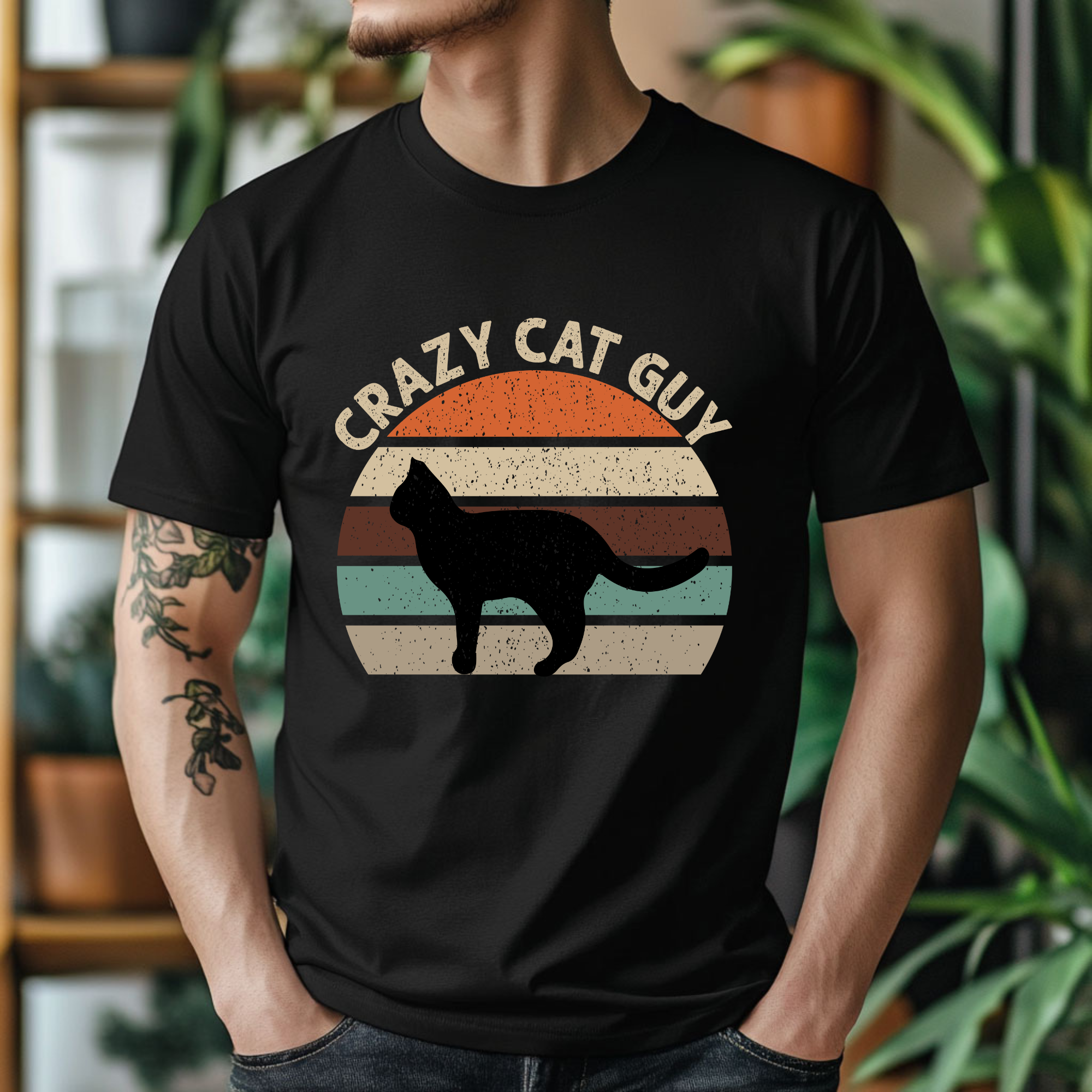 TRICOU NEGRU UNISEX "CRAZY CAT GUY"