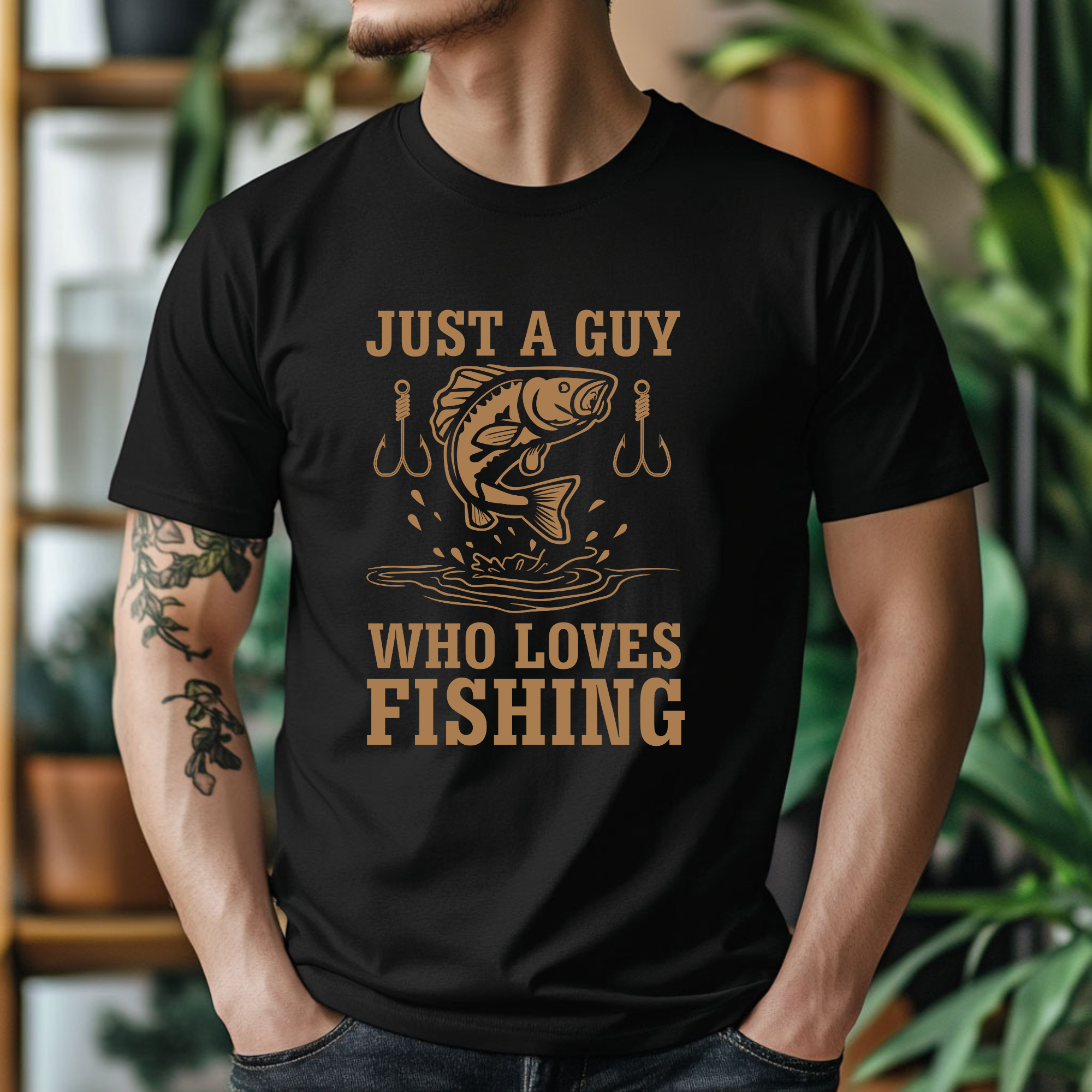 TRICOU NEGRU BUMBAC "JUST A GUY WHO LOVES FISHING"