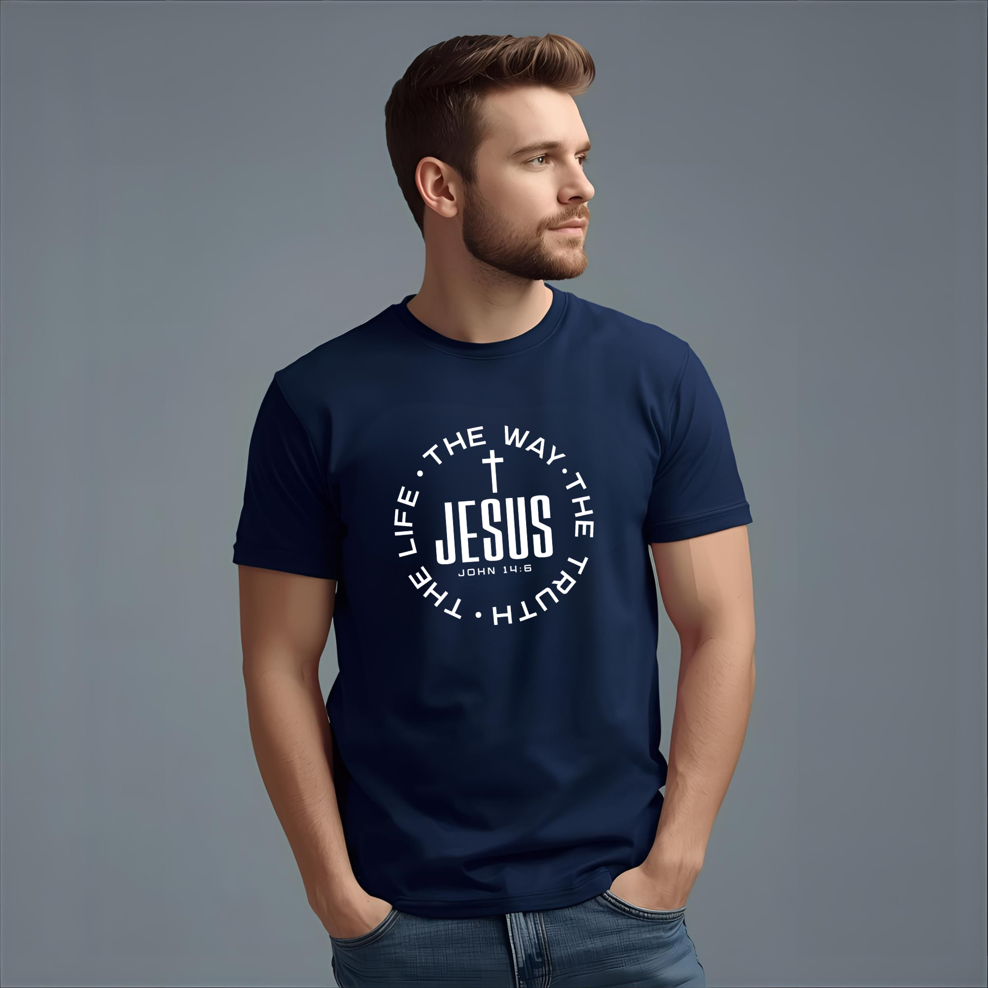 TRICOU NEGRU BUMBAC "JESUS IS THE WAY, THE TRUTH, THE LIFE"