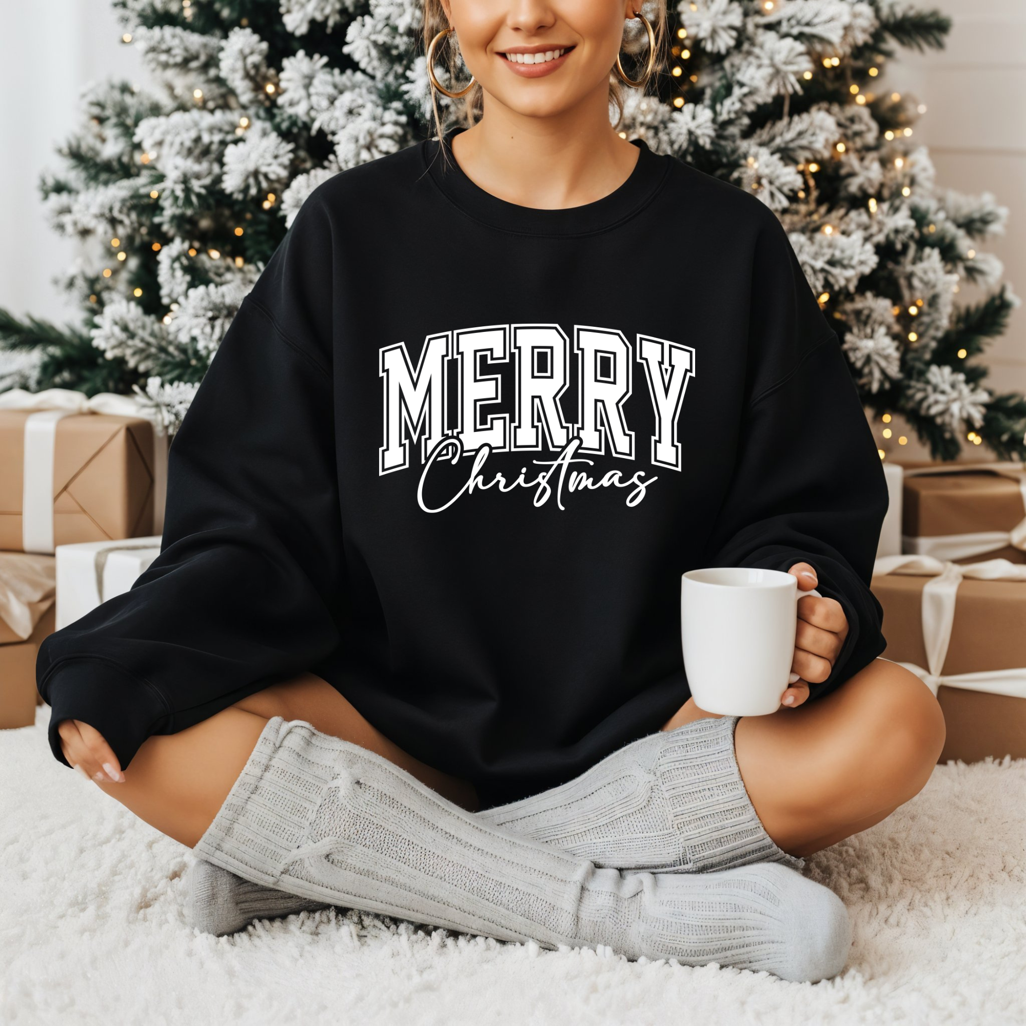 BLUZA NEAGRA "WHITE MERRY CHRISTMAS"