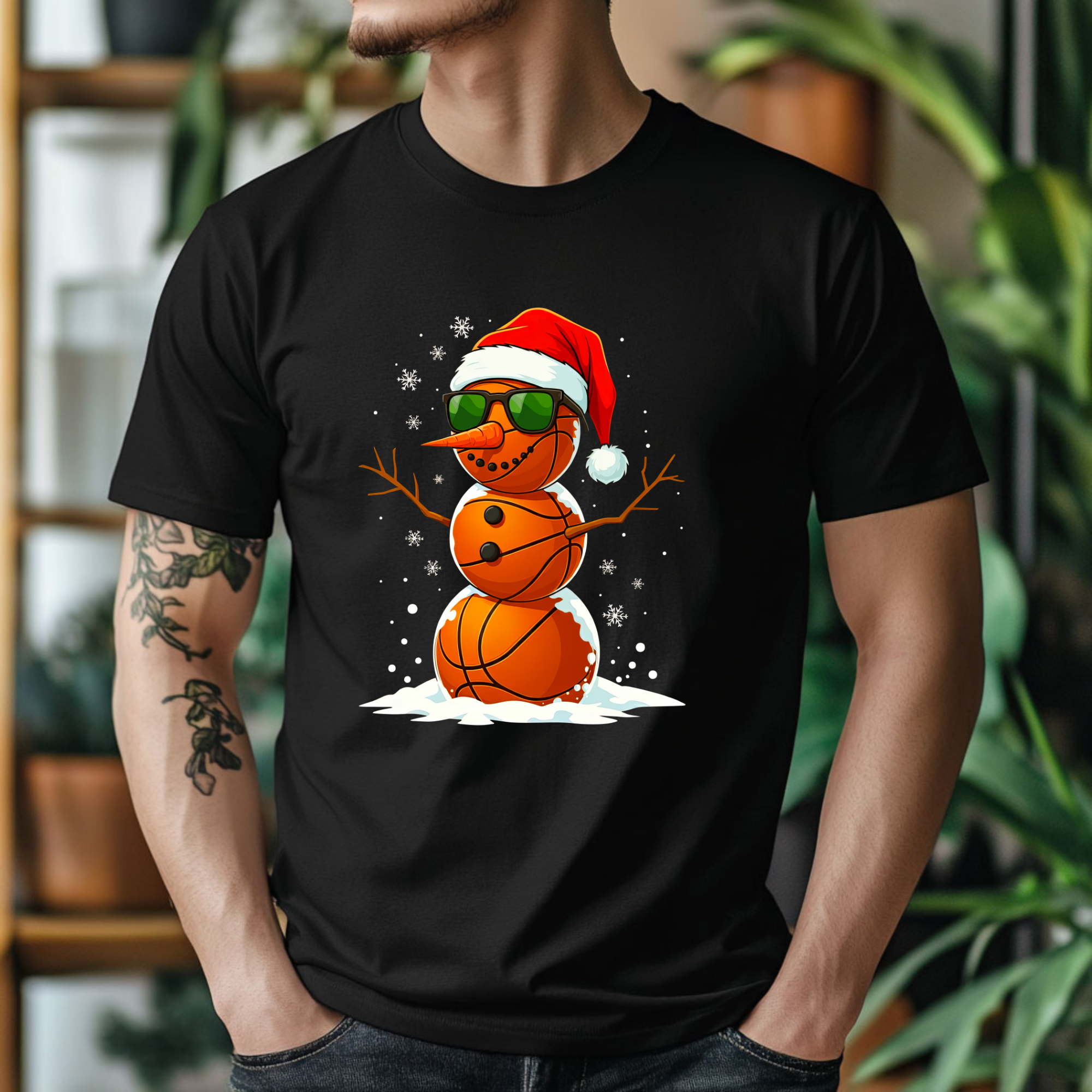 TRICOU NEGRU BUMBAC "BASKETBALL SNOWMAN"