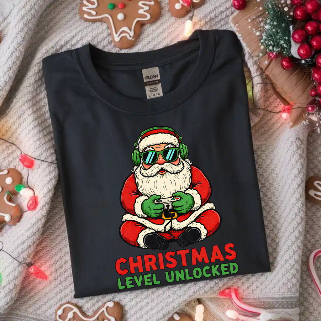TRICOU NEGRU "GAMER SANTA" PREMIUM