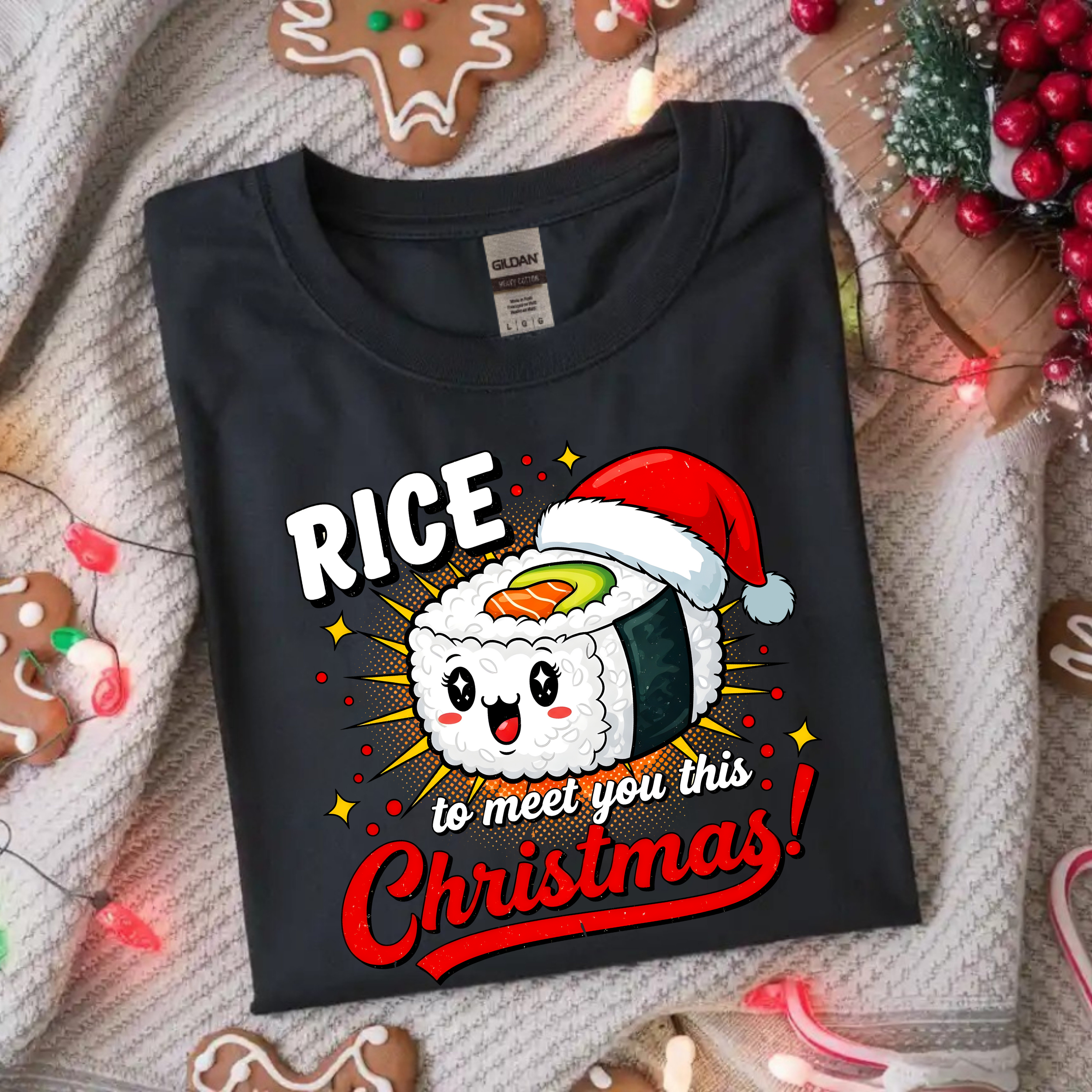 TRICOU NEGRU UNISEX "RICE CHRISTMAS"