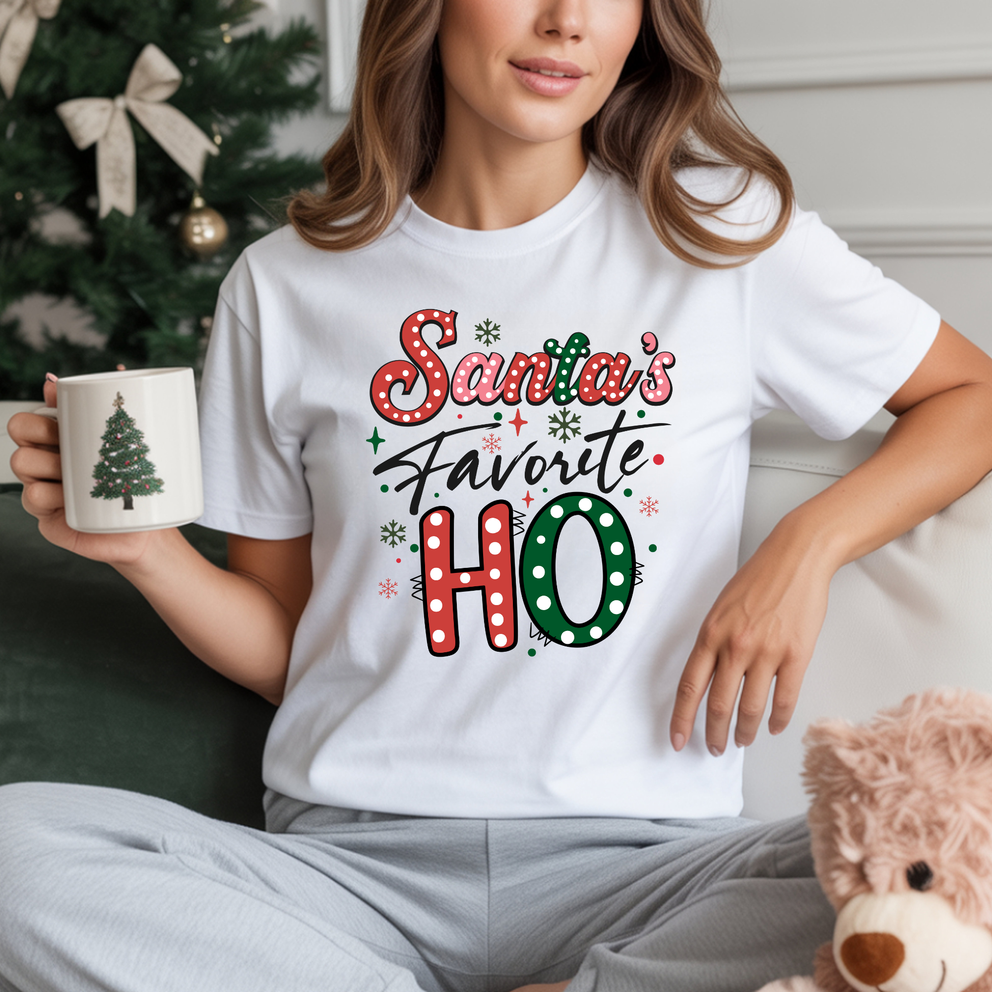 TRICOU ALB "SANTA'S FAVORITE HO" PREMIUM