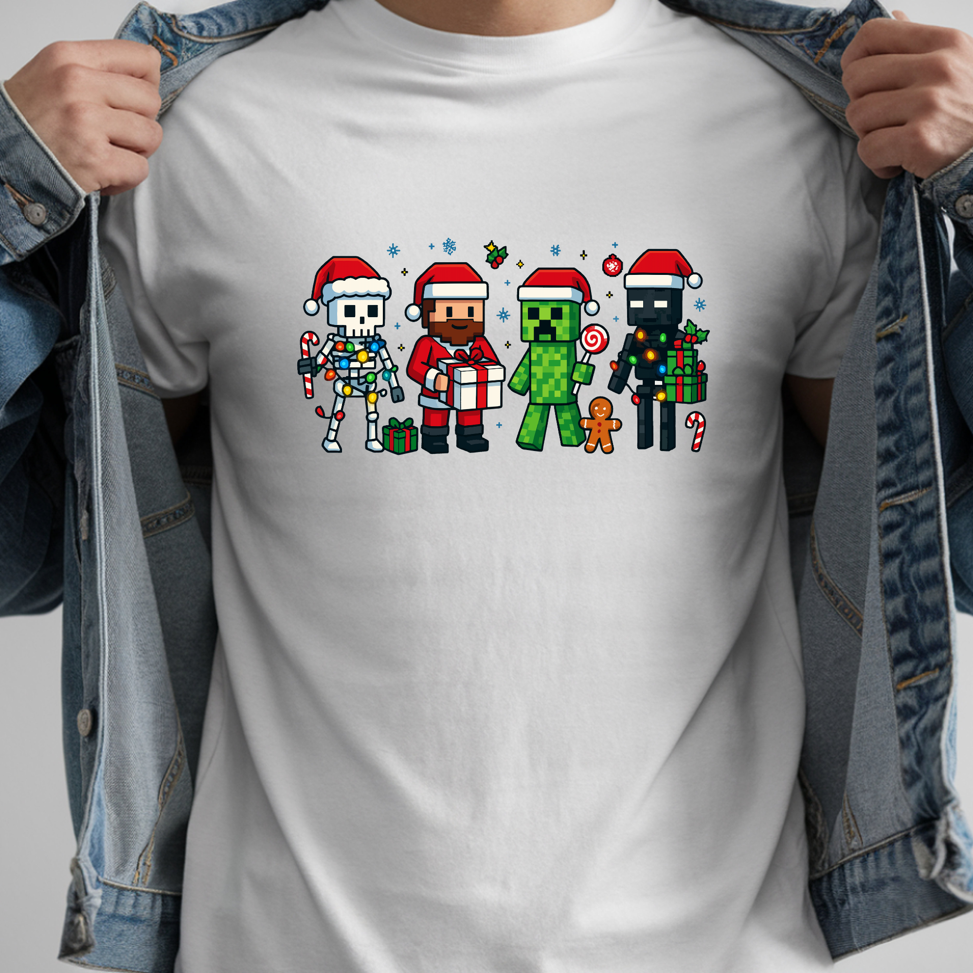 TRICOU ALB "CHRISTMAS MINECRAFT"