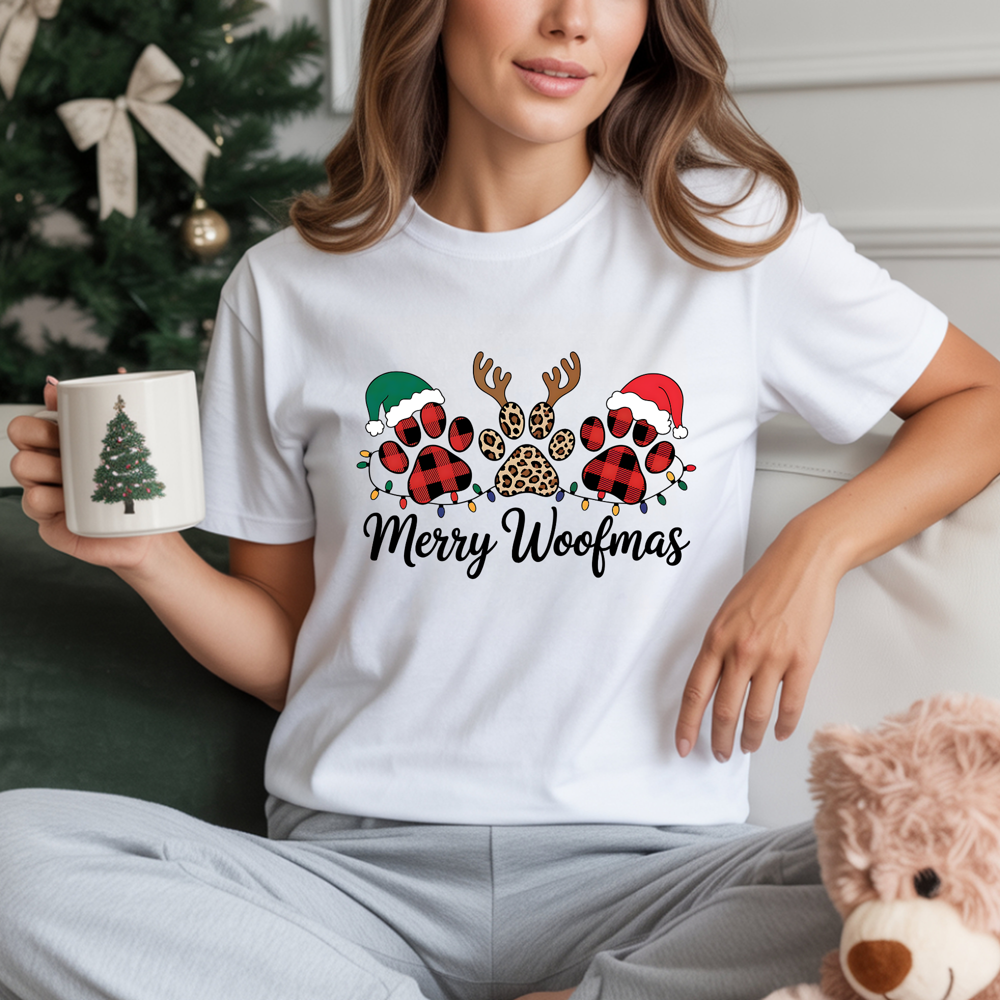 TRICOU ALB "MERRY WOOFMAS" PREMIUM