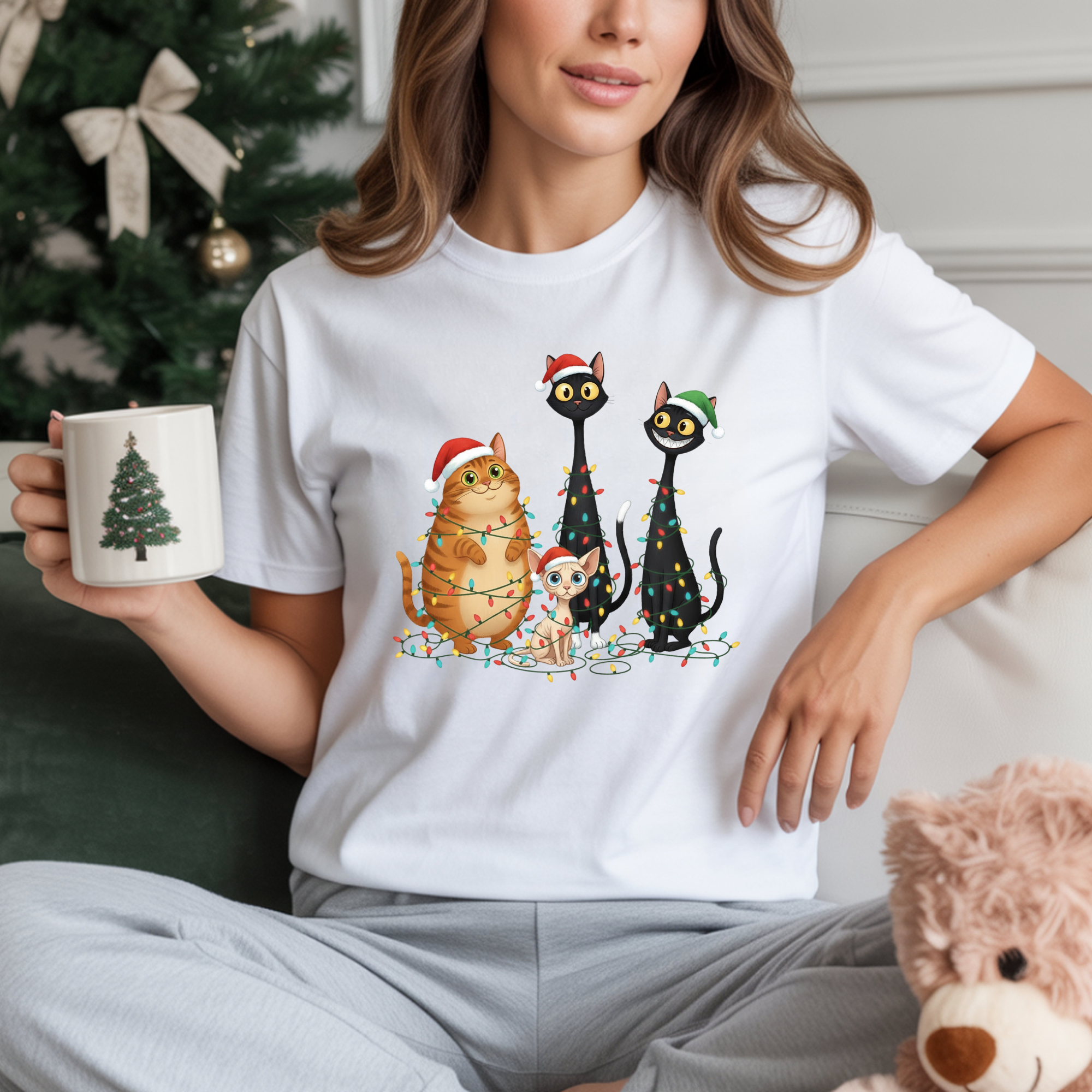 TRICOU ALB "CRAZY CATS" PREMIUM