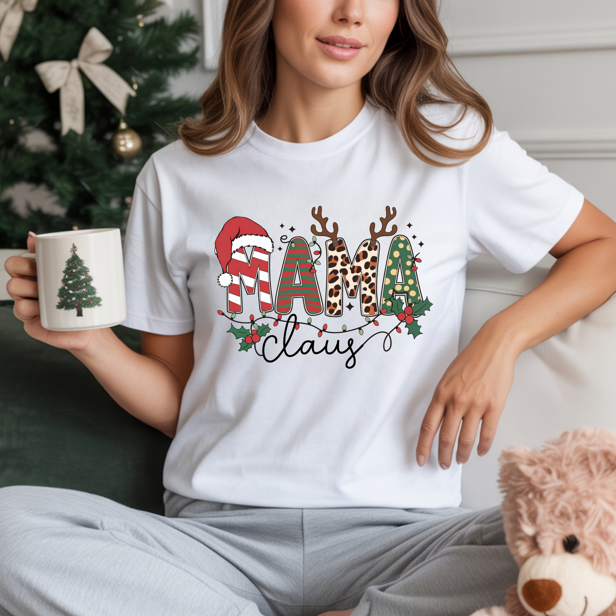 TRICOU ALB "MAMA CLAUS" PREMIUM