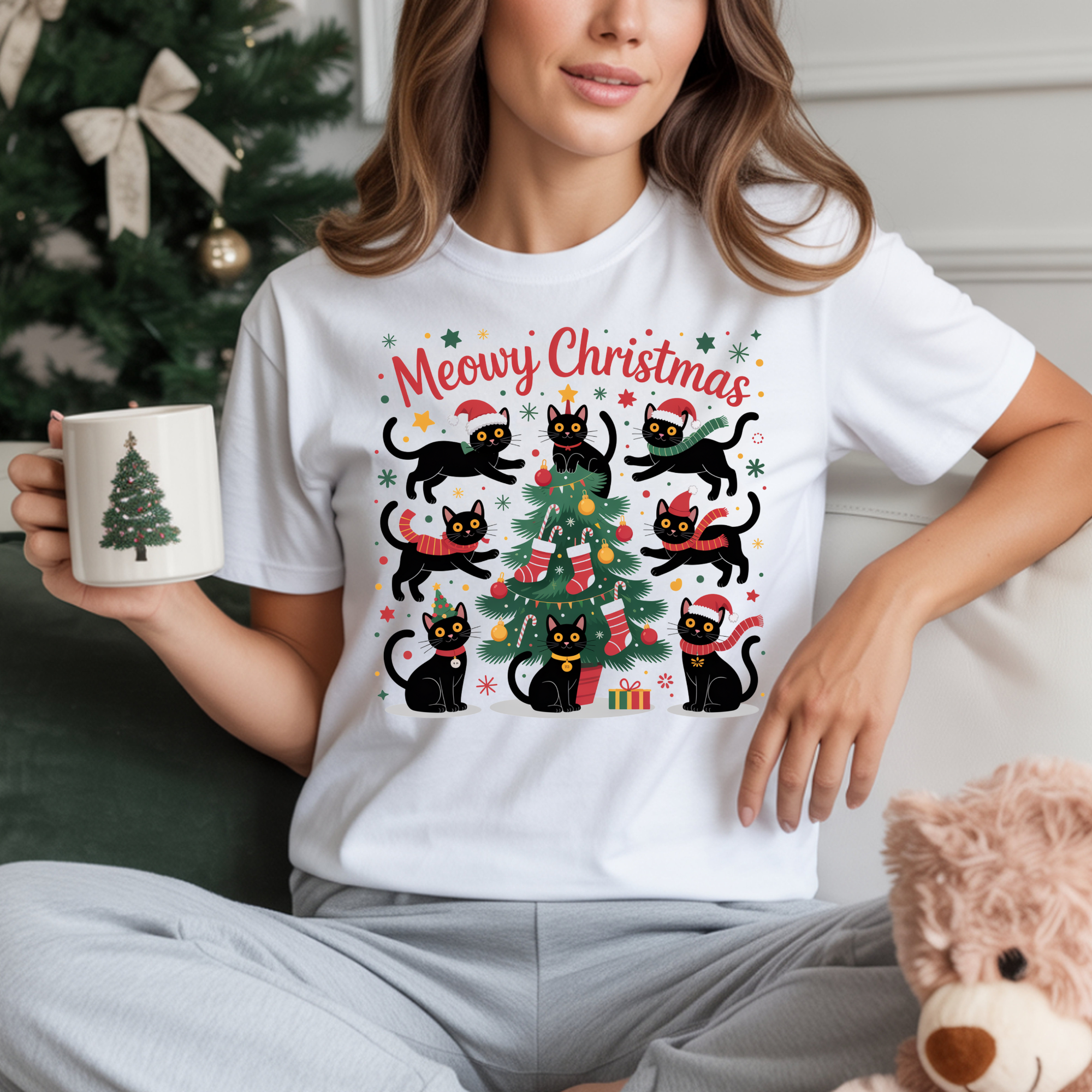 TRICOU ALB "NINE CATS" PREMIUM