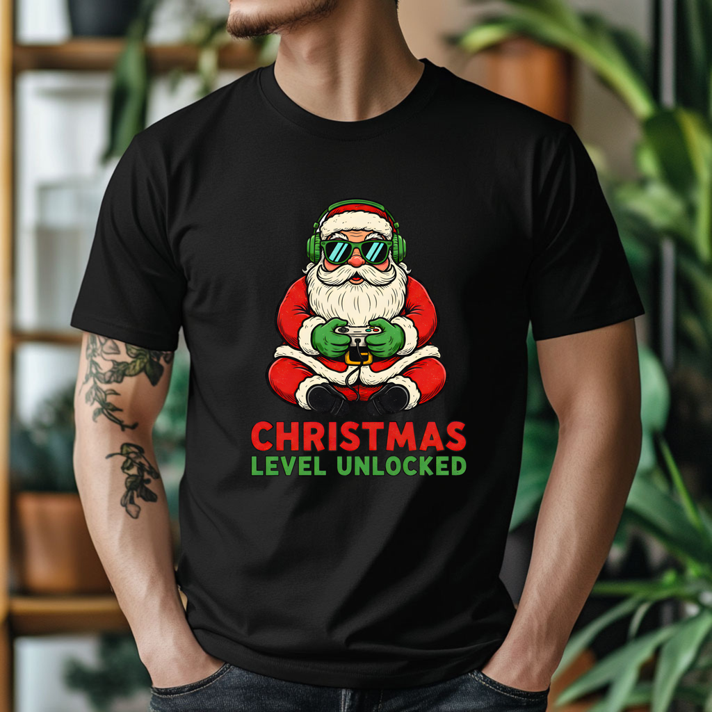 TRICOU NEGRU "GAMER SANTA" PREMIUM