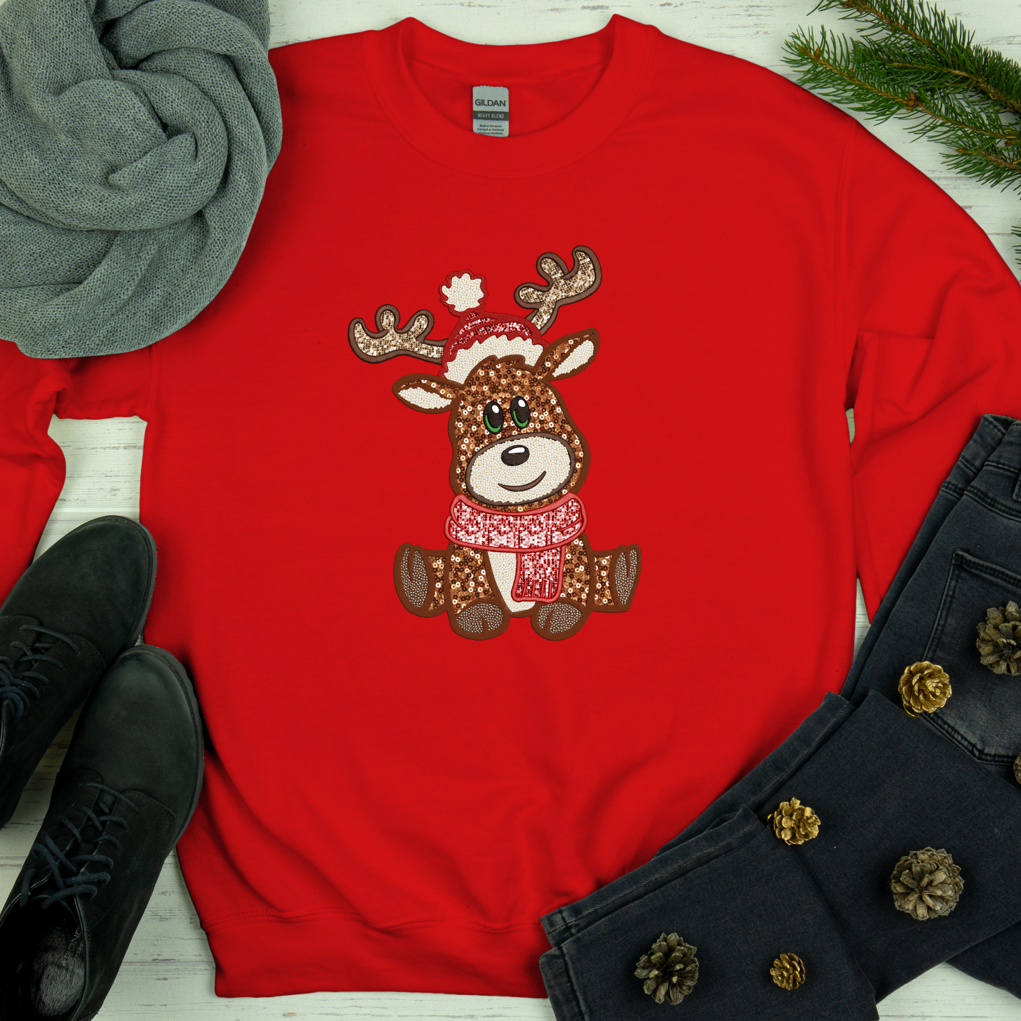 PULOVER ROSU "REINDEER" MANECA LUNGA