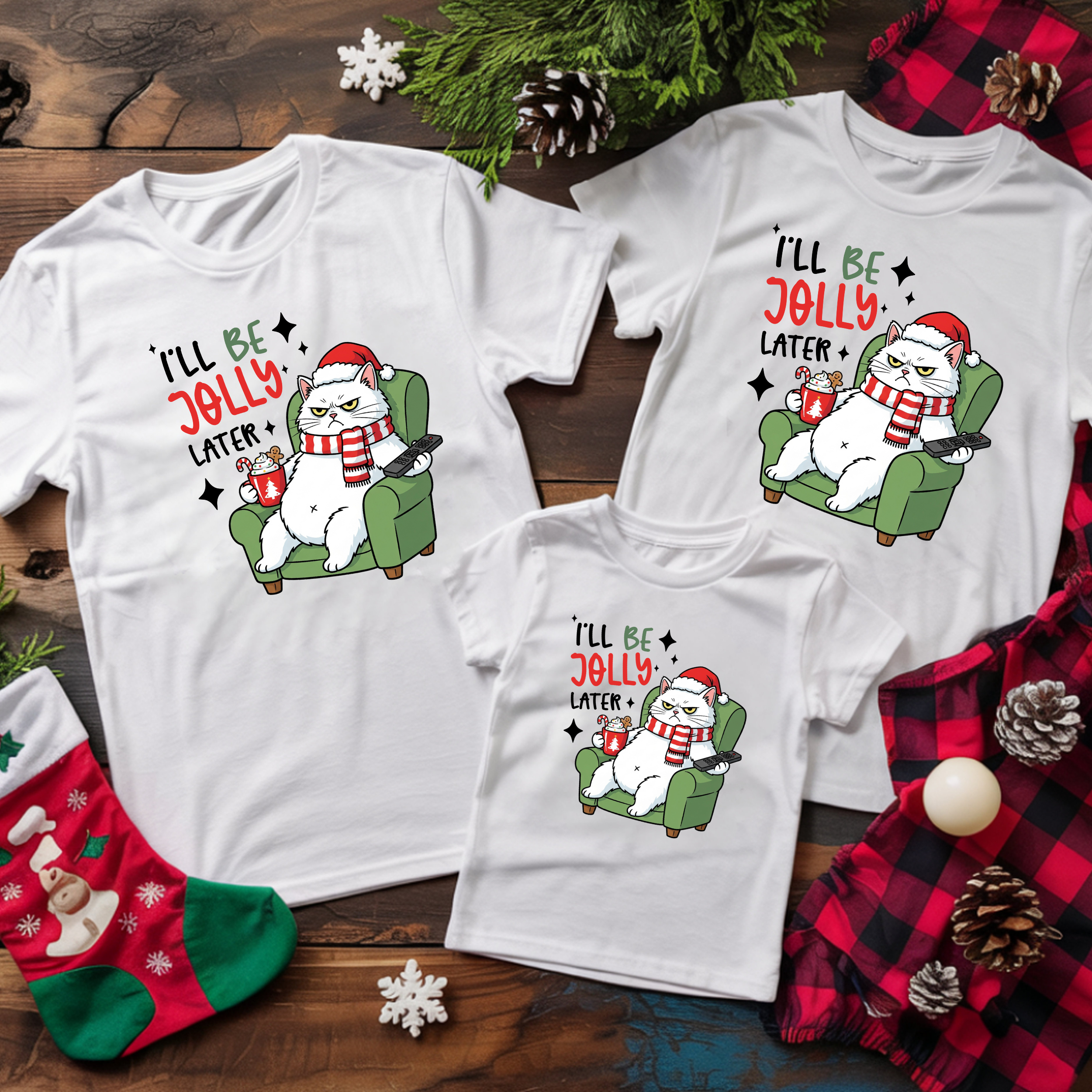 SET 3 TRICOURI "JOLLY CAT" ( 2 TRICOURI ADULT + 1 TRICOU COPIL)