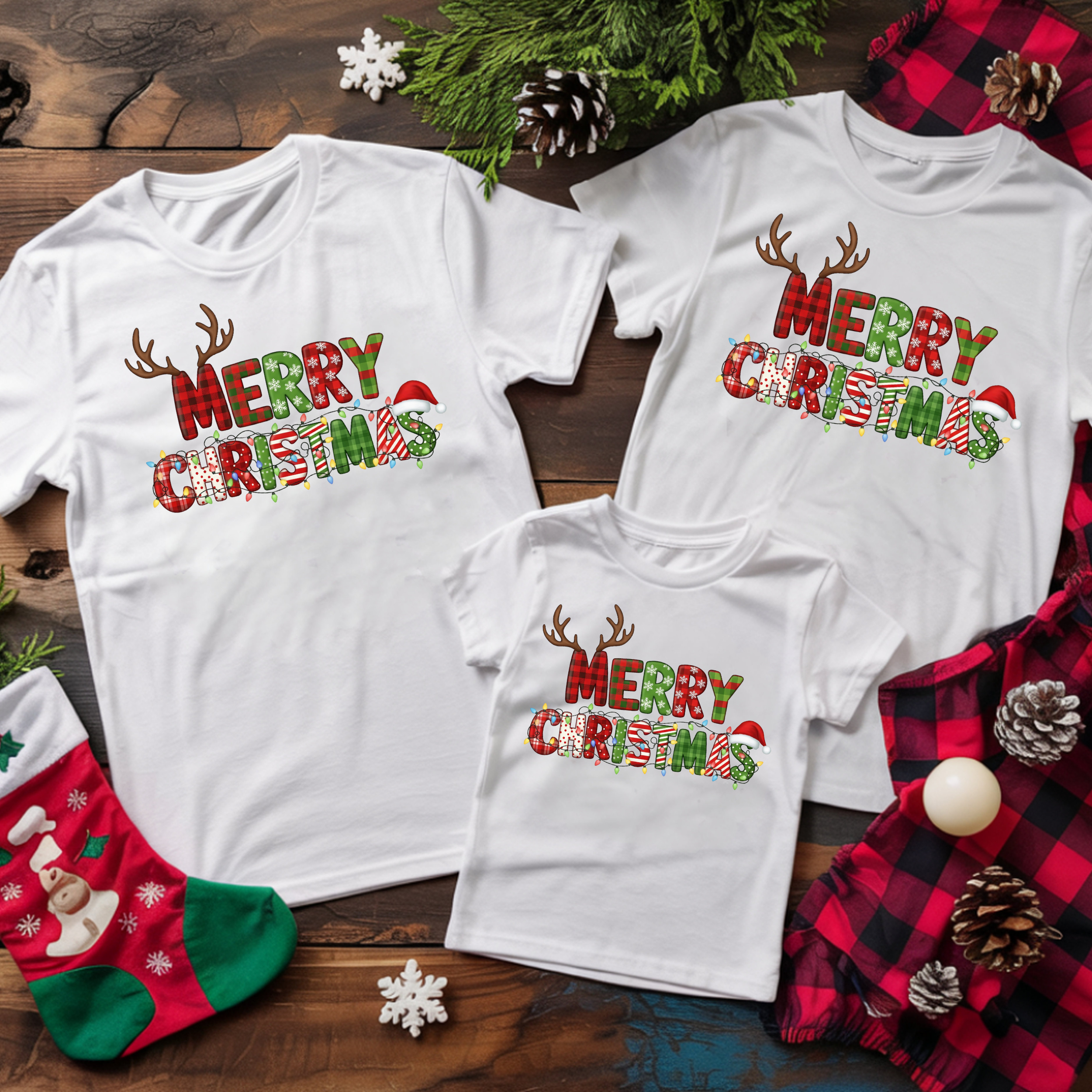 SET 3 TRICOURI "MERRY CHRISTMAS" ( 2 TRICOURI ADULT + 1 TRICOU COPIL)