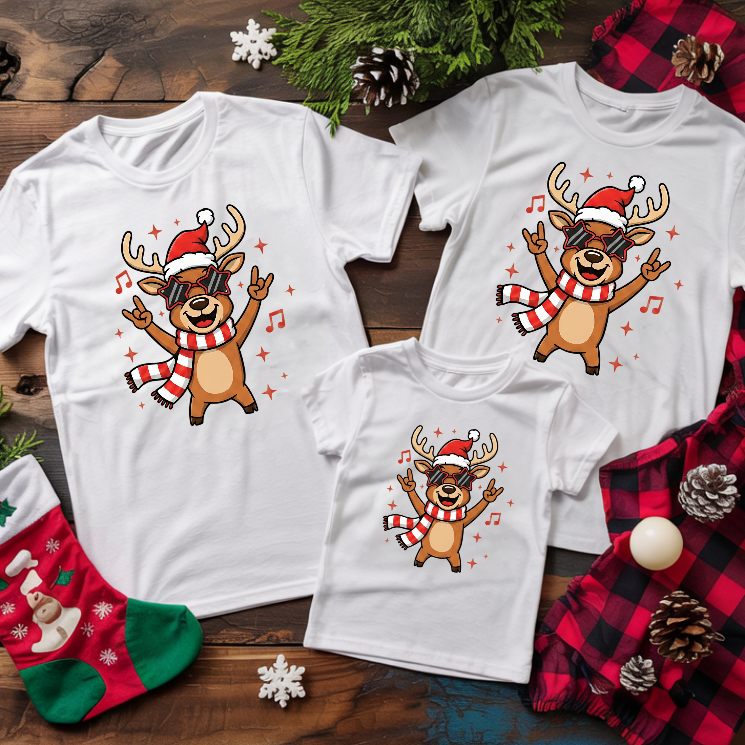 SET 3 TRICOURI "ROCK REINDEER" ( 2 TRICOURI ADULT + 1 TRICOU COPIL)