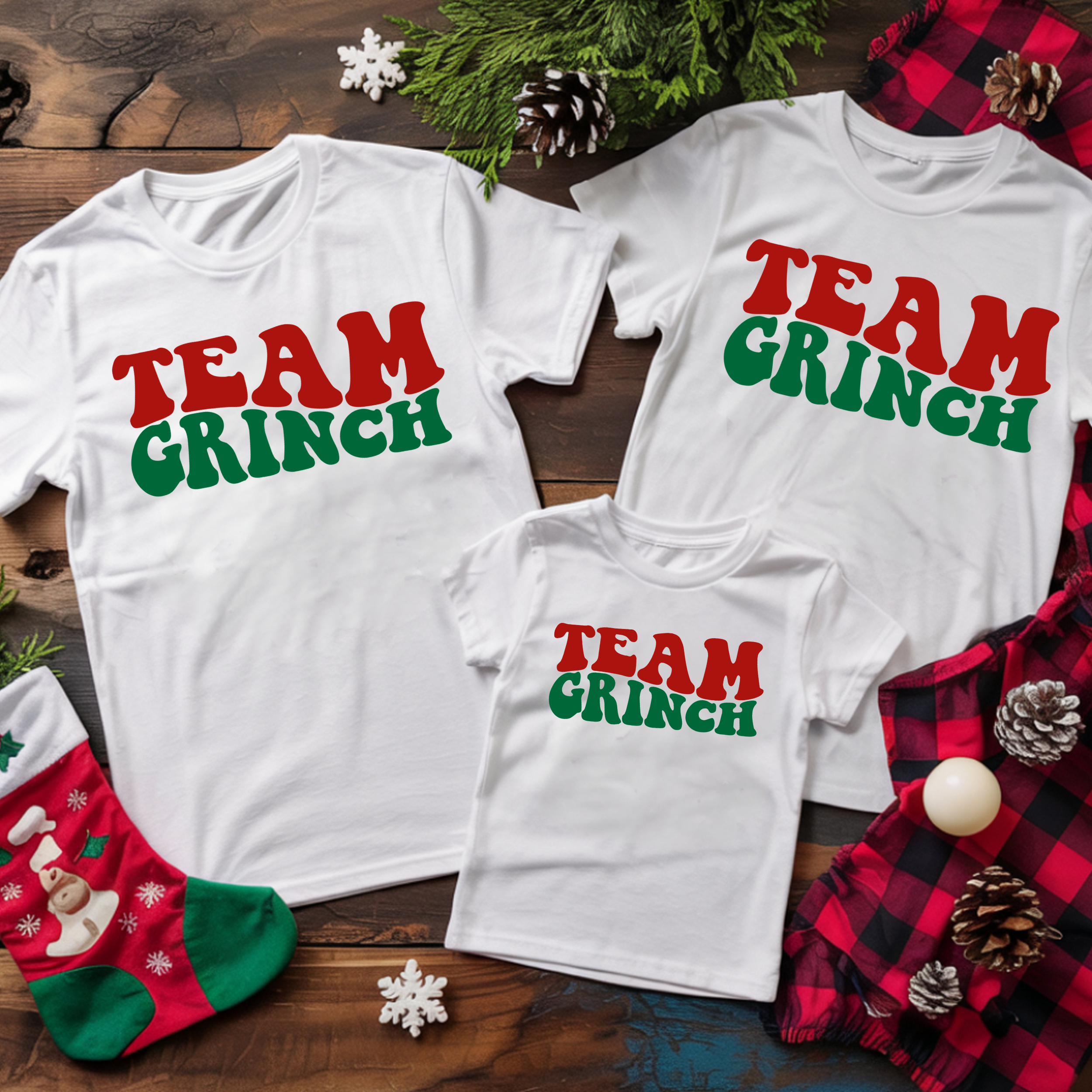 SET 3 TRICOURI "TEAM GRINCH" (2 TRICOURI ADULT + 1 TRICOU COPIL)