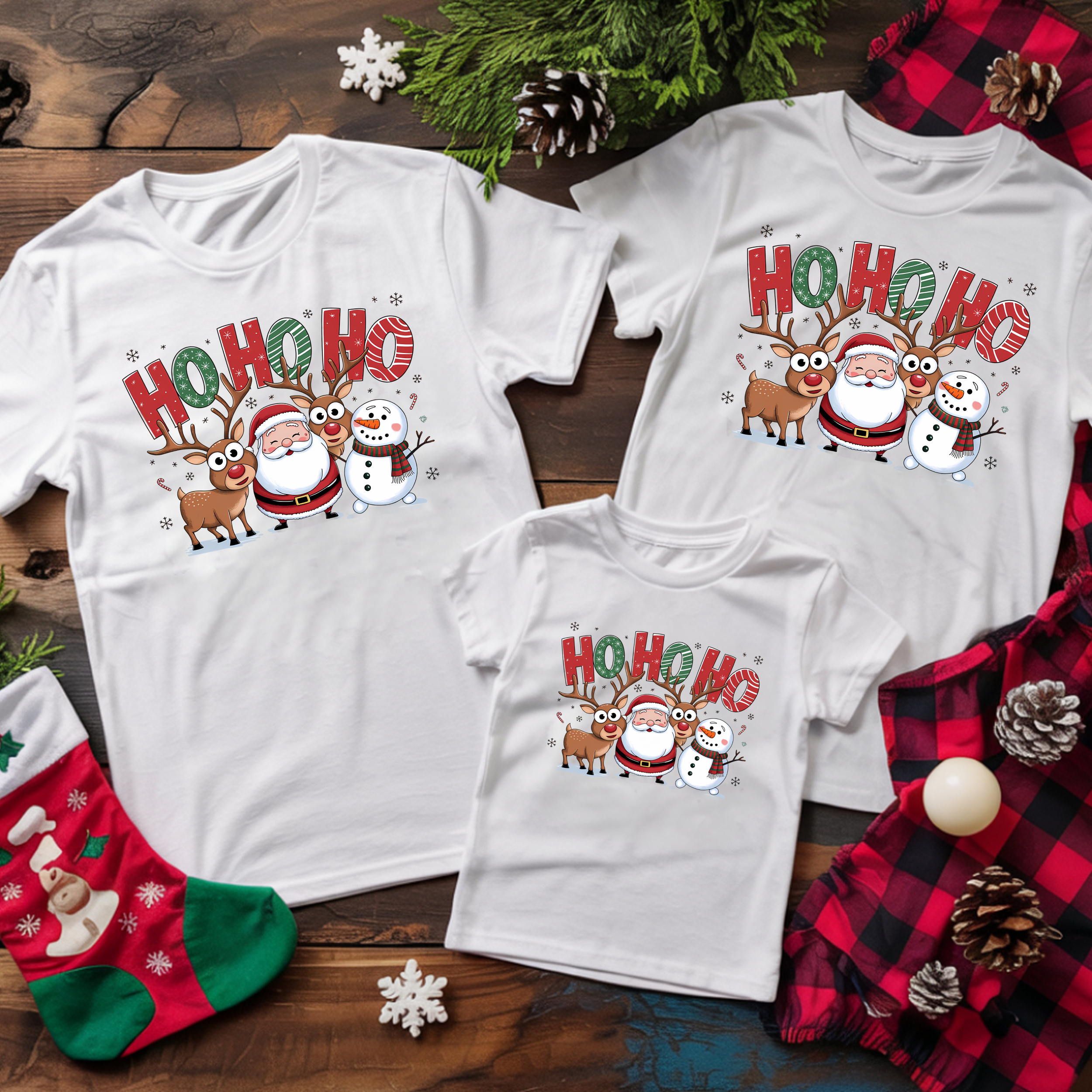 SET 3 TRICOURI "HO HO HO" ( 2 TRICOURI ADULT + 1 TRICOU COPIL)